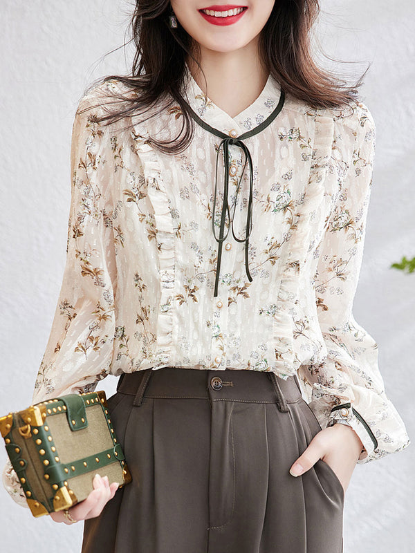 Blouse Chiffon Floral avec Nœud Vintage Chloe