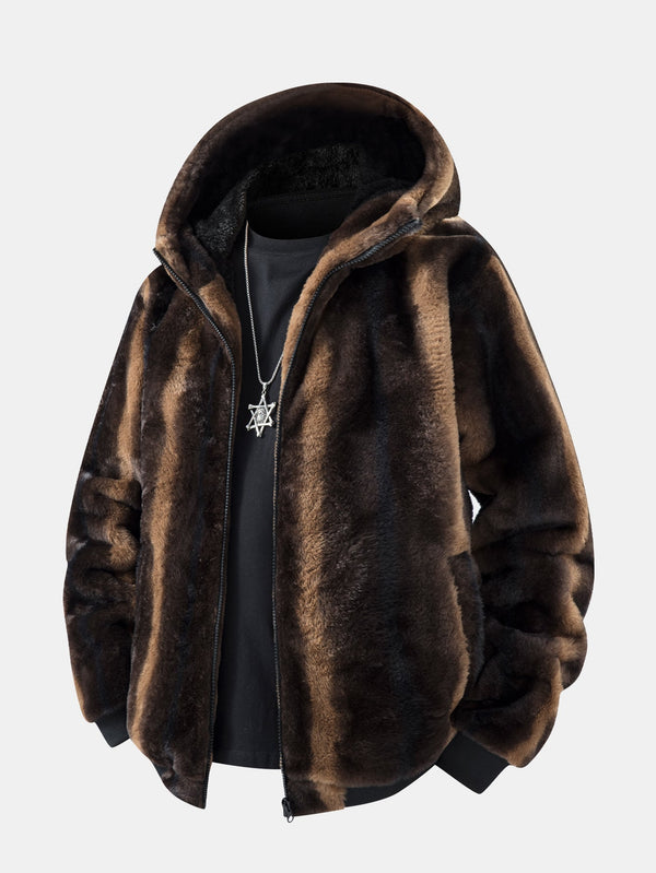 Animal Print Faux Fur Hooded Jacket