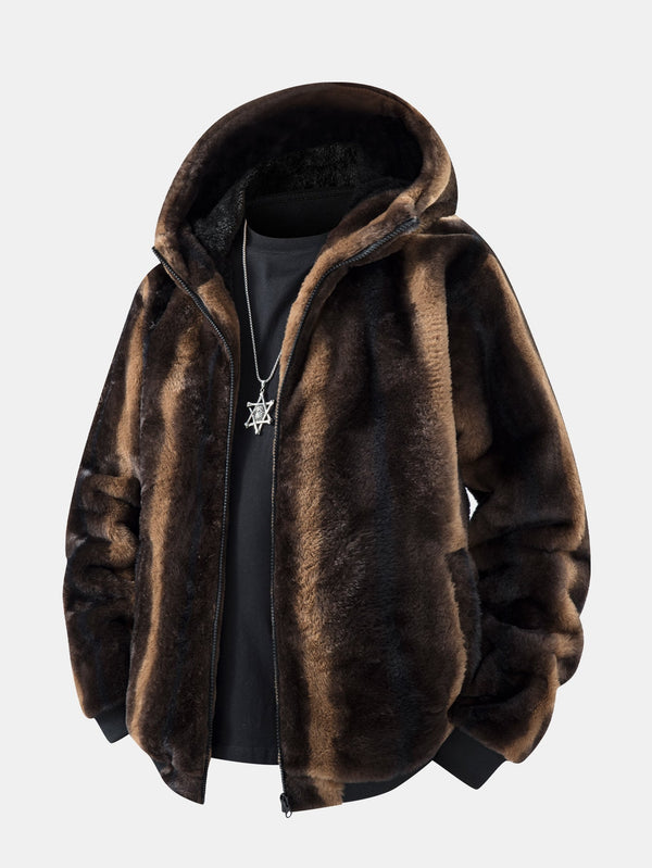 Veste à Capuche en Fausse Fourrure Imprimée Animale