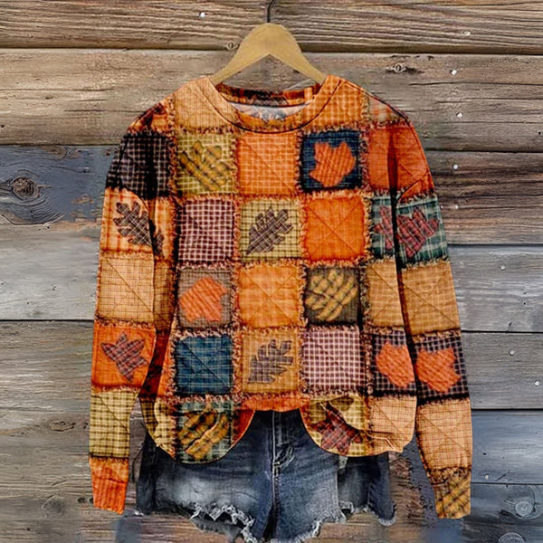 Sweat-shirt Vintage avec Imprimé Feuille