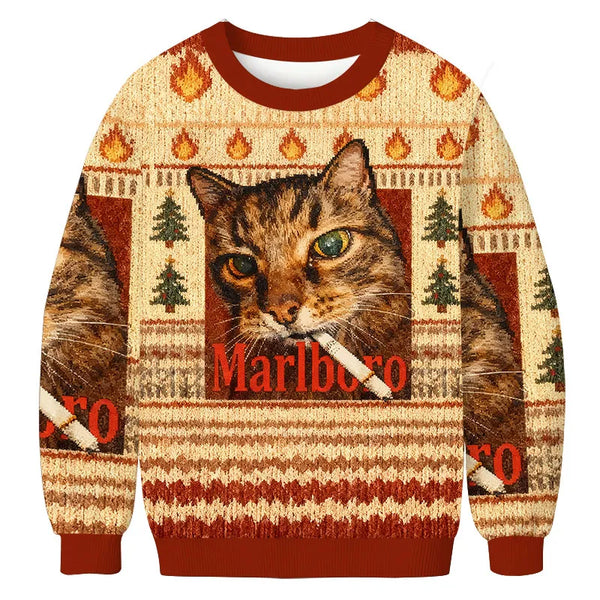 Sweatshirt Moche de Noël avec un Chat Fumeur Drôle de Tokyocanvas