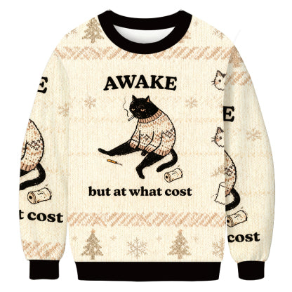 Tokyocanvas Decadent Smoking Cat Christmas Ugly Sweatshirt