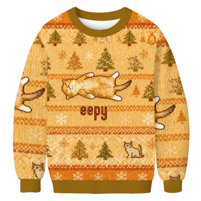 Tokyocanvas Silly Sleepy Cat Meme Christmas Ugly Sweatshirt