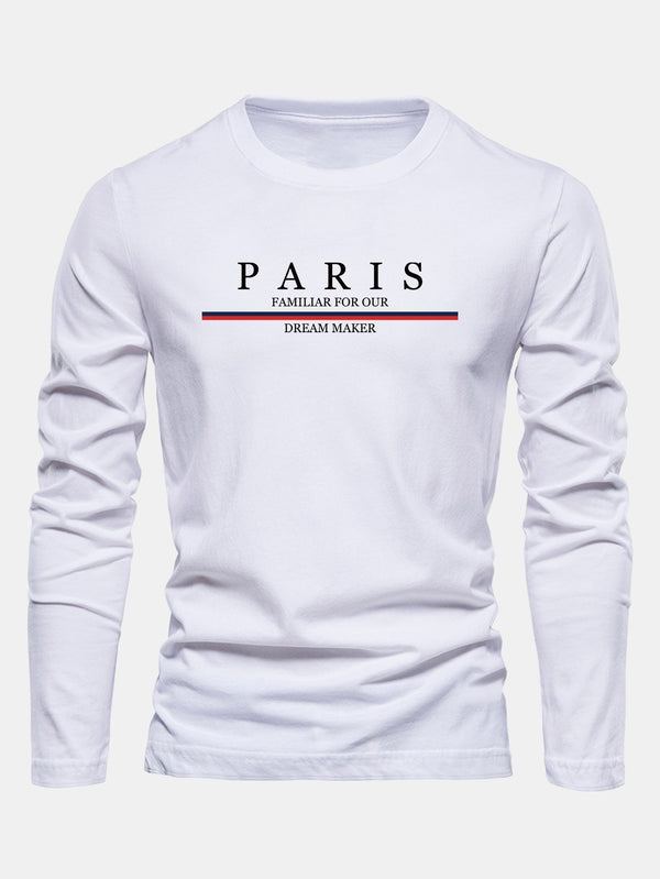 Long Sleeve Paris Print Cotton T-Shirt