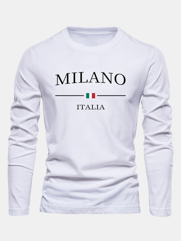 Long Sleeve Milano Print Cotton T-Shirt