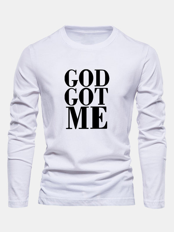 Long Sleeve God Got Me Print Cotton T-Shirt