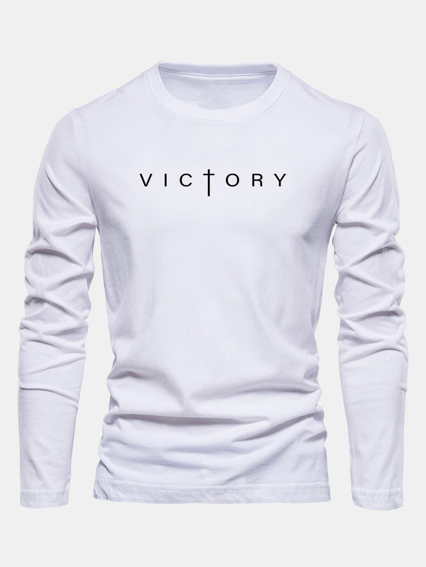 Long Sleeve Victory Slogan Print Cotton T-Shirt