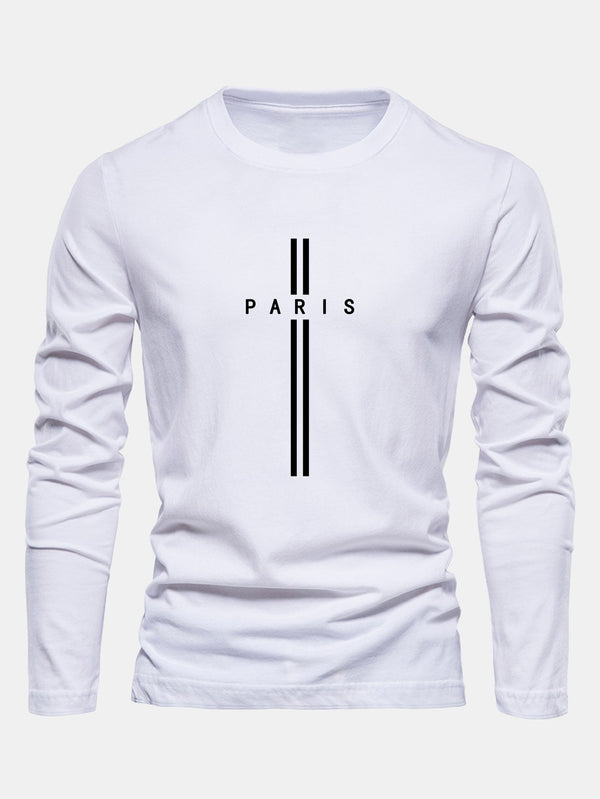 Long Sleeve Paris Stripe Print Cotton T-Shirt