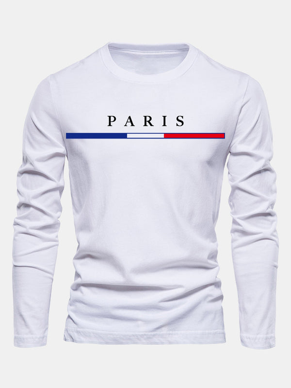 Long Sleeve Paris Print Cotton T-Shirt