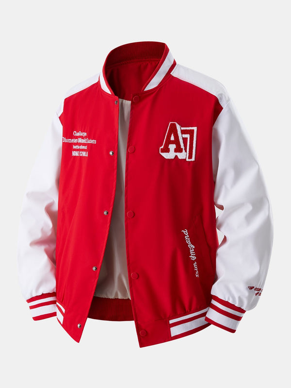 Veste de baseball décontractée avec col montant et broderies