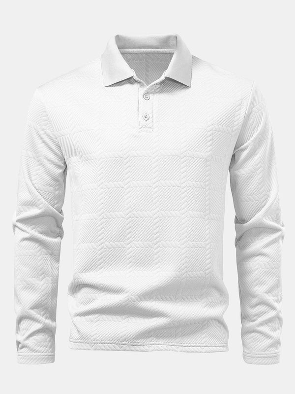 Long Sleeve Plaid Jacquard Polo Shirt