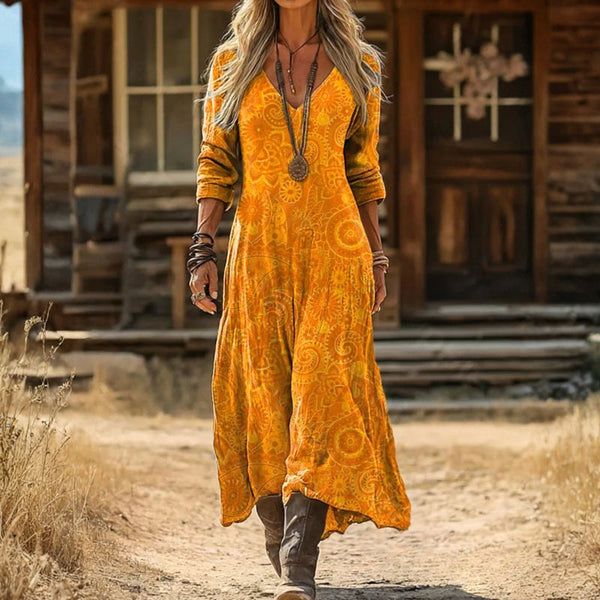 【Manches Longues】Robe Vintage Avec Imprimé Floral