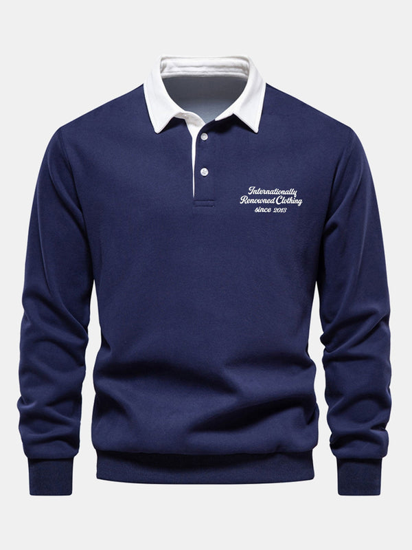 Polo-Collared Sweatshirt with Contrasting Slogan Print