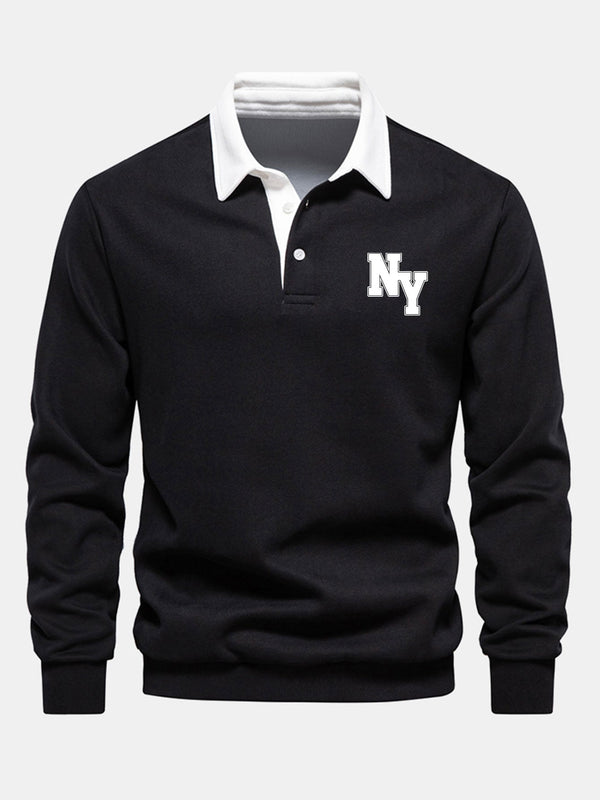 New York Print Contrast Polo Collar Sweatshirt