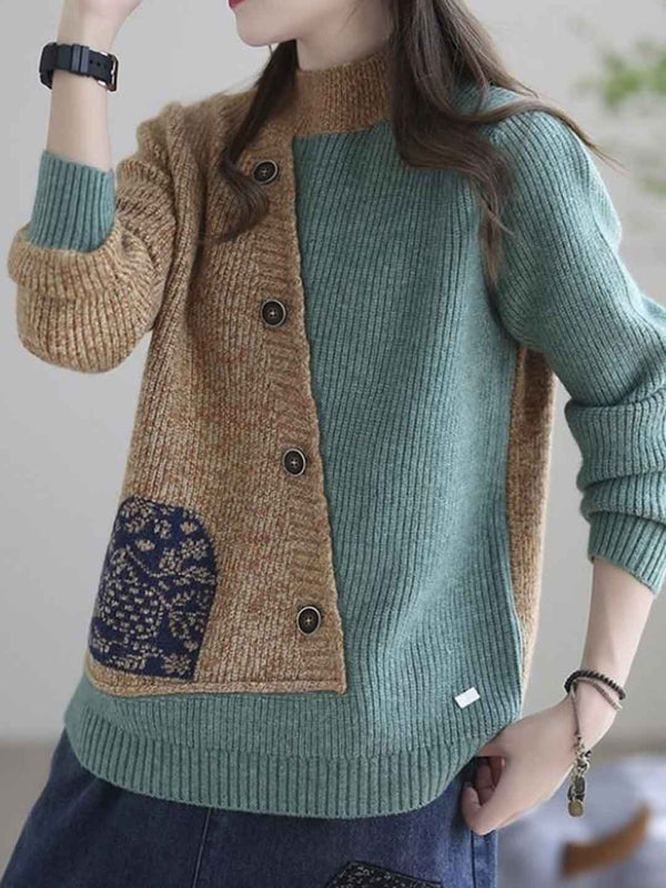 Mya Pull Tricoté Colorblock à Col Rond Lâche