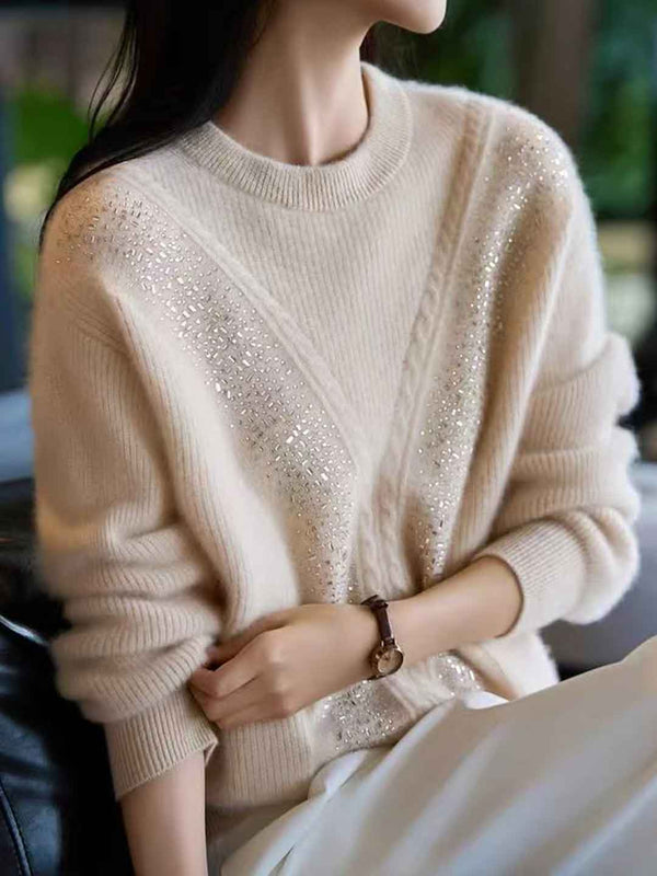 Pull en tricot à col rond et strass Sophie Loose