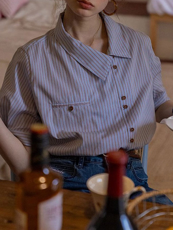 Chemise Rayée Classique à Col Incliné Caroline