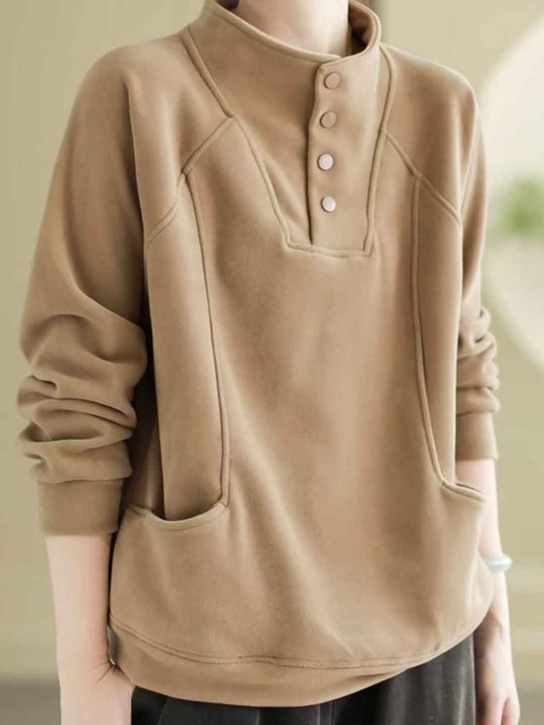 Sweat-shirt en velours uni à col roulé loose Maria