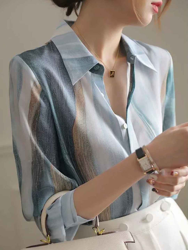 Chemise en Satin Imprimé à Col Polo Classique Trinity