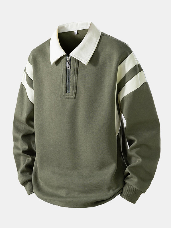 Color Block Zip-Up Polo Sweatshirt