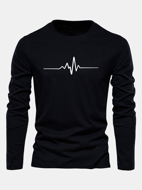 Long Sleeve Heartbeat Print Cotton T-Shirt