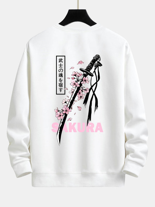 Sakura Katana Back Print Relax Fit Sweatshirt