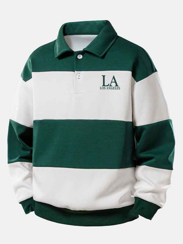 Los Angeles Color Block Printed Relaxed Fit Polo Sweatshirt