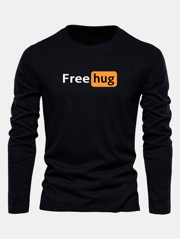 T-shirt à Manches Longues en Coton avec Imprimé 'Free Hug'