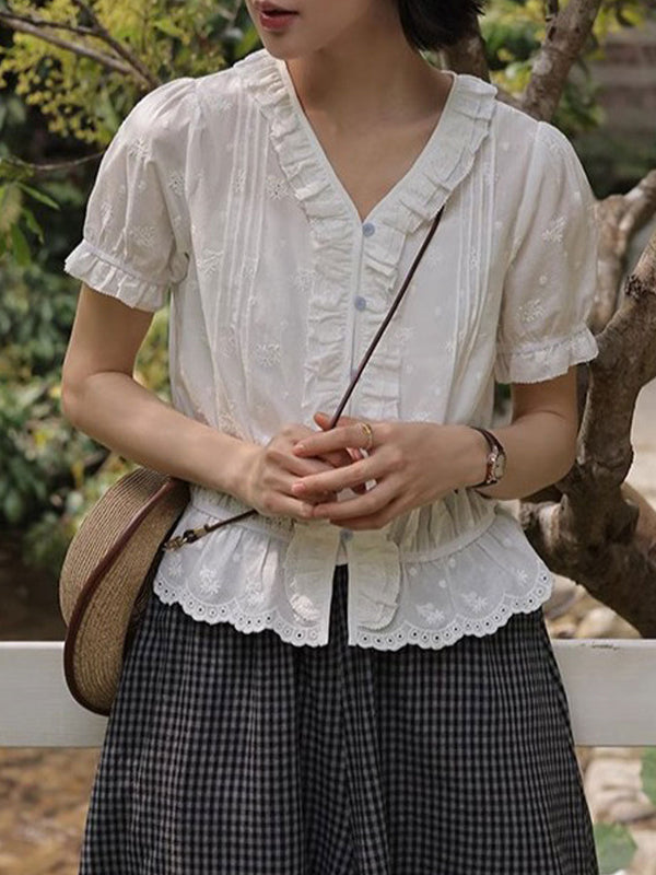 Blouse Brodée V-Neck Rétro Molly