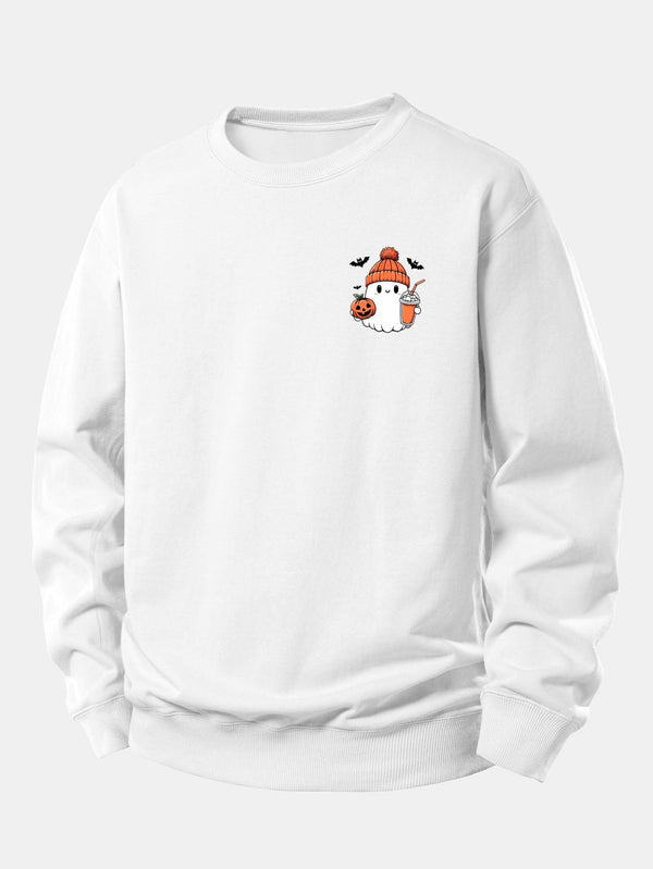 Relaxed Fit Halloween Pumpkin Ghost Graphic Sweatshirt