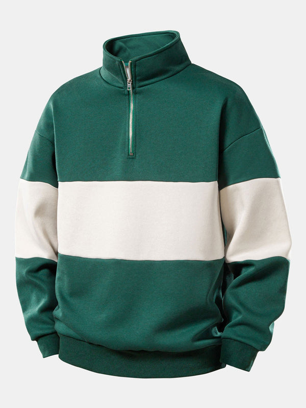Relax Fit Contrast Color Quarter Zip Sweatshirt