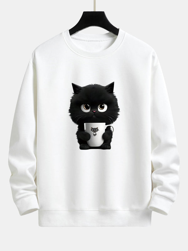Relaxed Fit Black Cat Graphic Sweatshirt