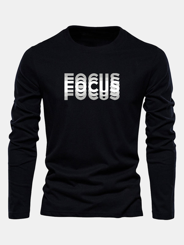 Long Sleeve Focus Print Cotton T-Shirt