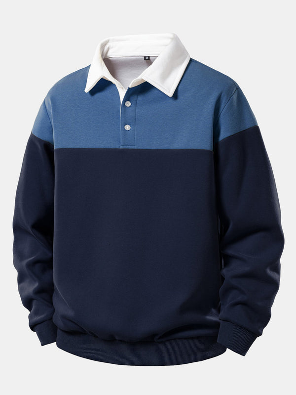 Contrast Polo Collar Sweatshirt