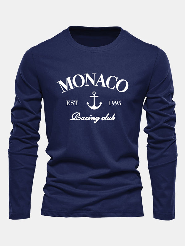 Long Sleeve Monaco Print Cotton T-Shirt