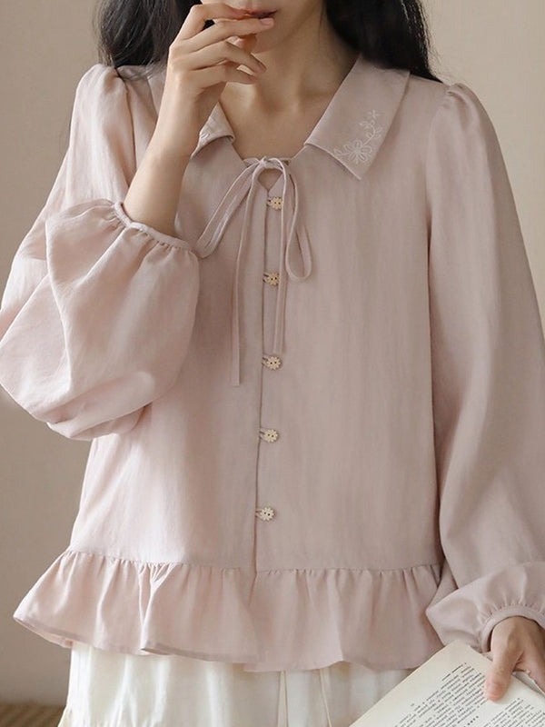 Blouse Brodée à Volants et Col Revers Sarah