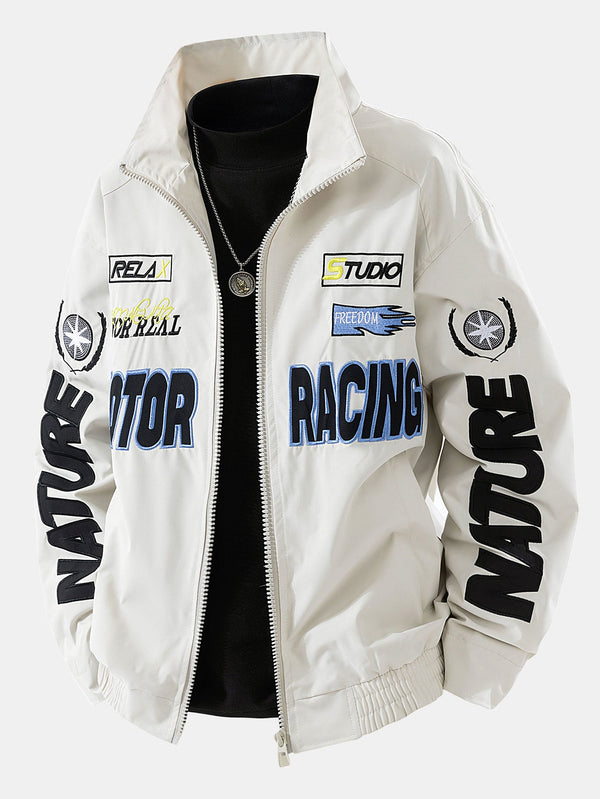 Icon Letter Embroidery Racing Jacket