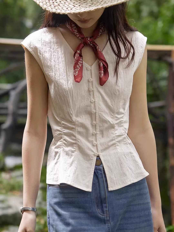 Chemise ajustée unie à col en V Sophie