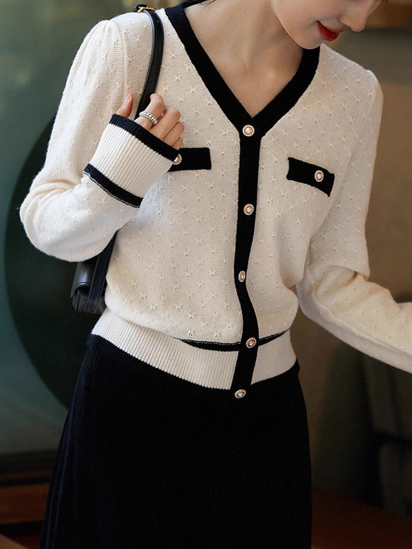 Pull en tricot jacquard texturé à col en V décontracté Hannah