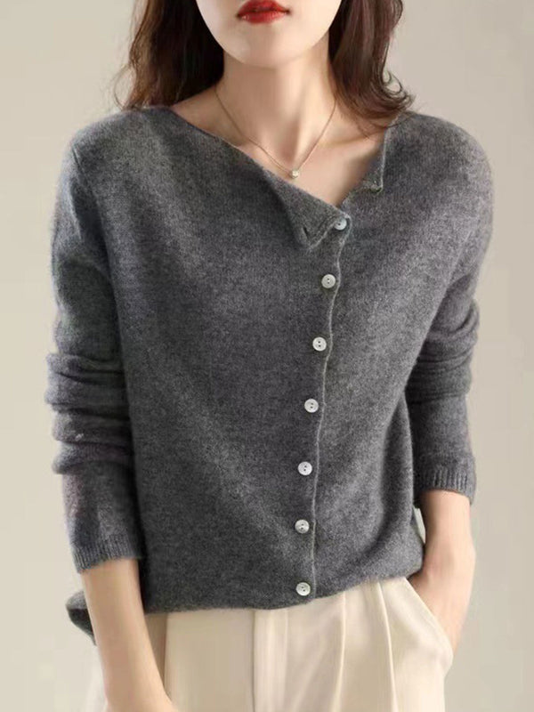 Kayla Classic Crew Neck Knitted Cardigan-Gris