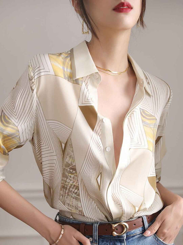 Chemise à Rayures Imprimée Classique Lillian à Col V