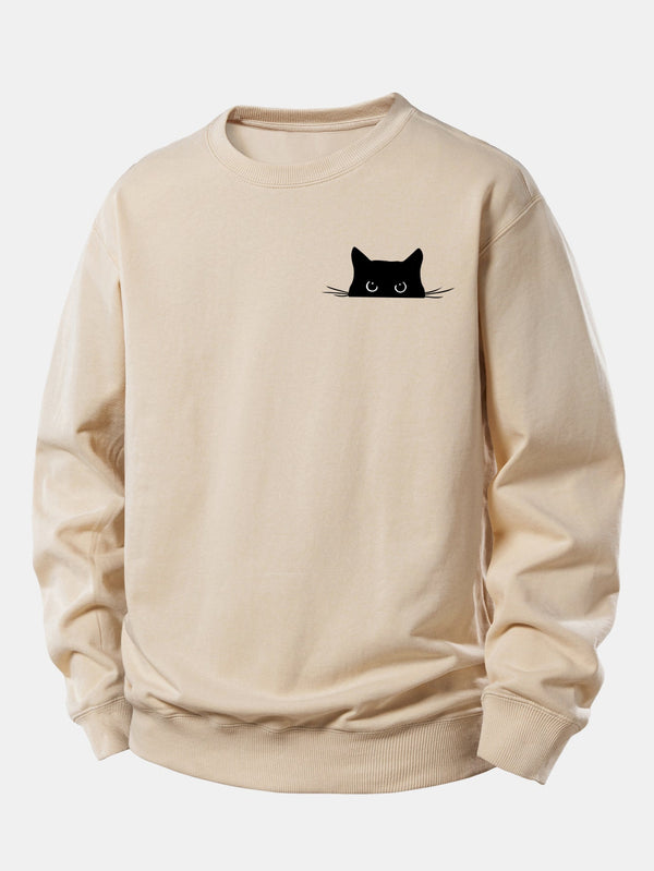 Black Cat Print Relax Fit Sweatshirt
