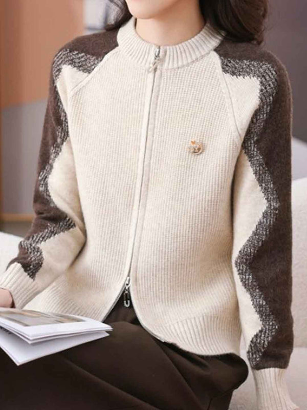 Cardigan Tricot Colorblock à Col Rond Ample Paige