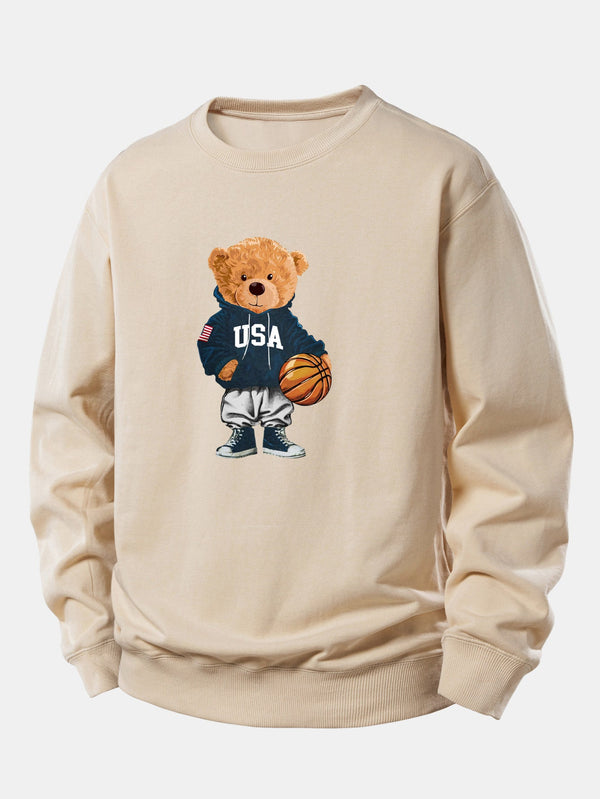 Basketball Bear Print Relax Fit Sweatshirt