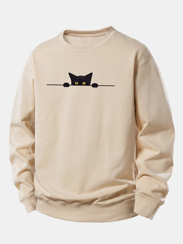 Black Cat Print Relax Fit Sweatshirt