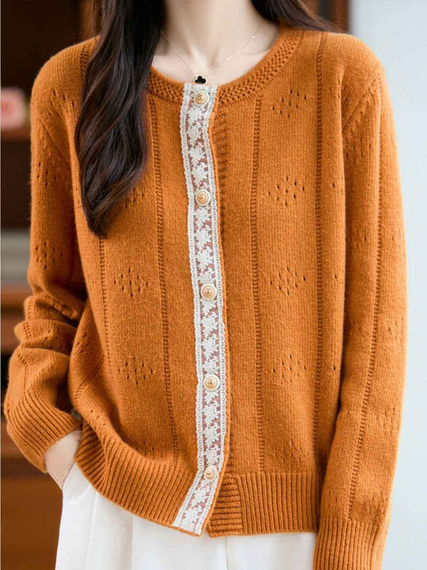 Cardigan en Dentelle Tricoté à Col Rond Julia - Orange