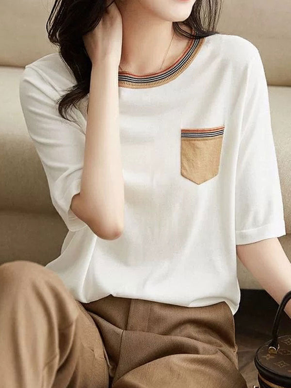 Kylie Classic Crew Neck Colorblock Striped Knitted Top
