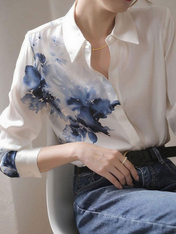 Chemise imprimée en satin à col polo Trinity Daily