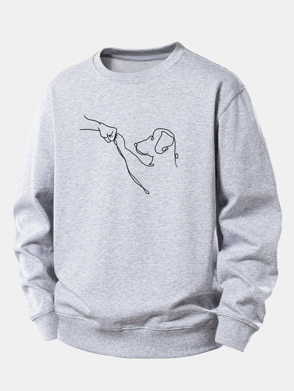Dog Line Drawing Print Relax Fit Sweatshirt
