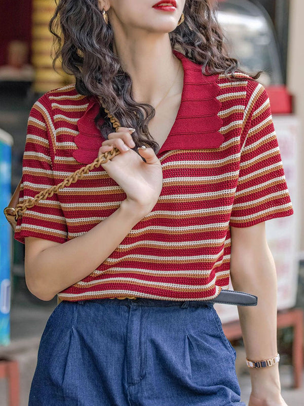 Khloe Polo Rétro Rayé Tricoté